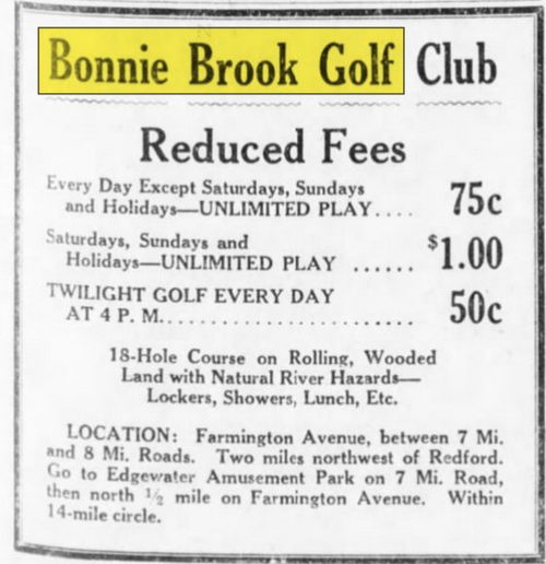 Bonnie Brook Golf Course - Sep 8 1928 Reduced Fees (newer photo)